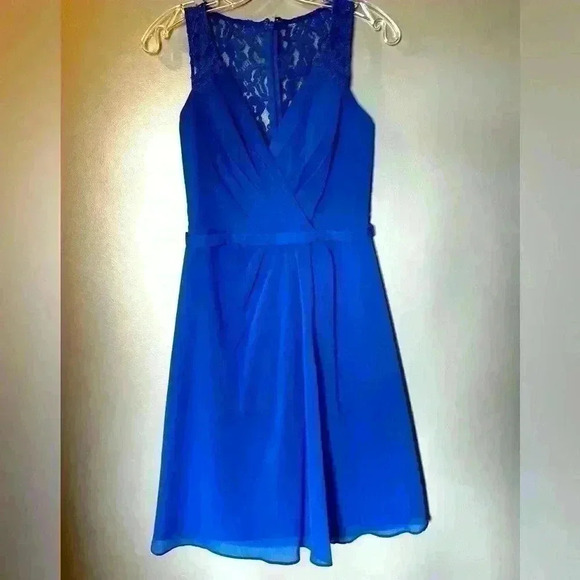 Gorgeous Formal Royal Blue Dress David's Bridal Strappy & Lacy Midi Sz 0 - Picture 2 of 3